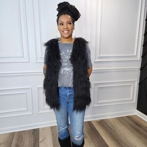 Black Fluffy Faux Fur Vest